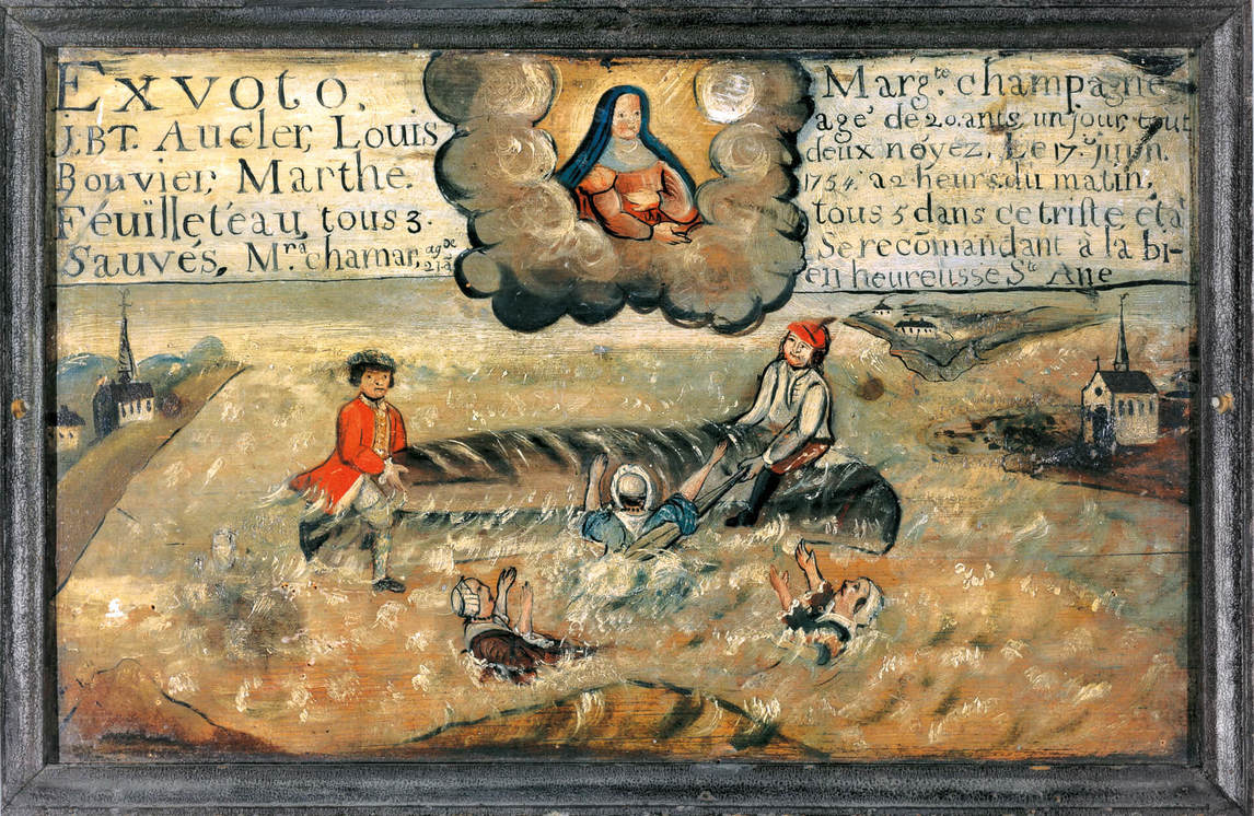 Art Canada Institute, Louis Nicolas, Ex-voto of the Three Shipwrecked at Lévis (Ex-voto des trois naufragés à Lévis), 1754, by Anonymous