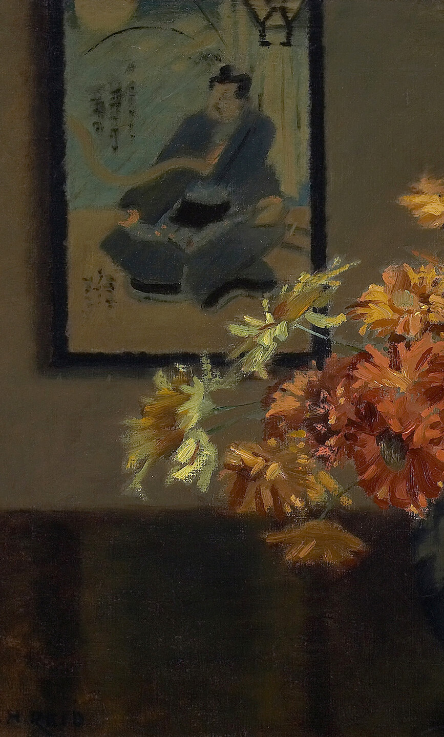 Mary Hiester Reid, Chrysanthemums: A Japanese Arrangement (Chrysanthèmes : un arrangement japonais), détail, v.1895