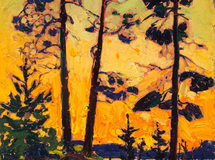 Tom Thomson, Pins au coucher du soleil, 1915