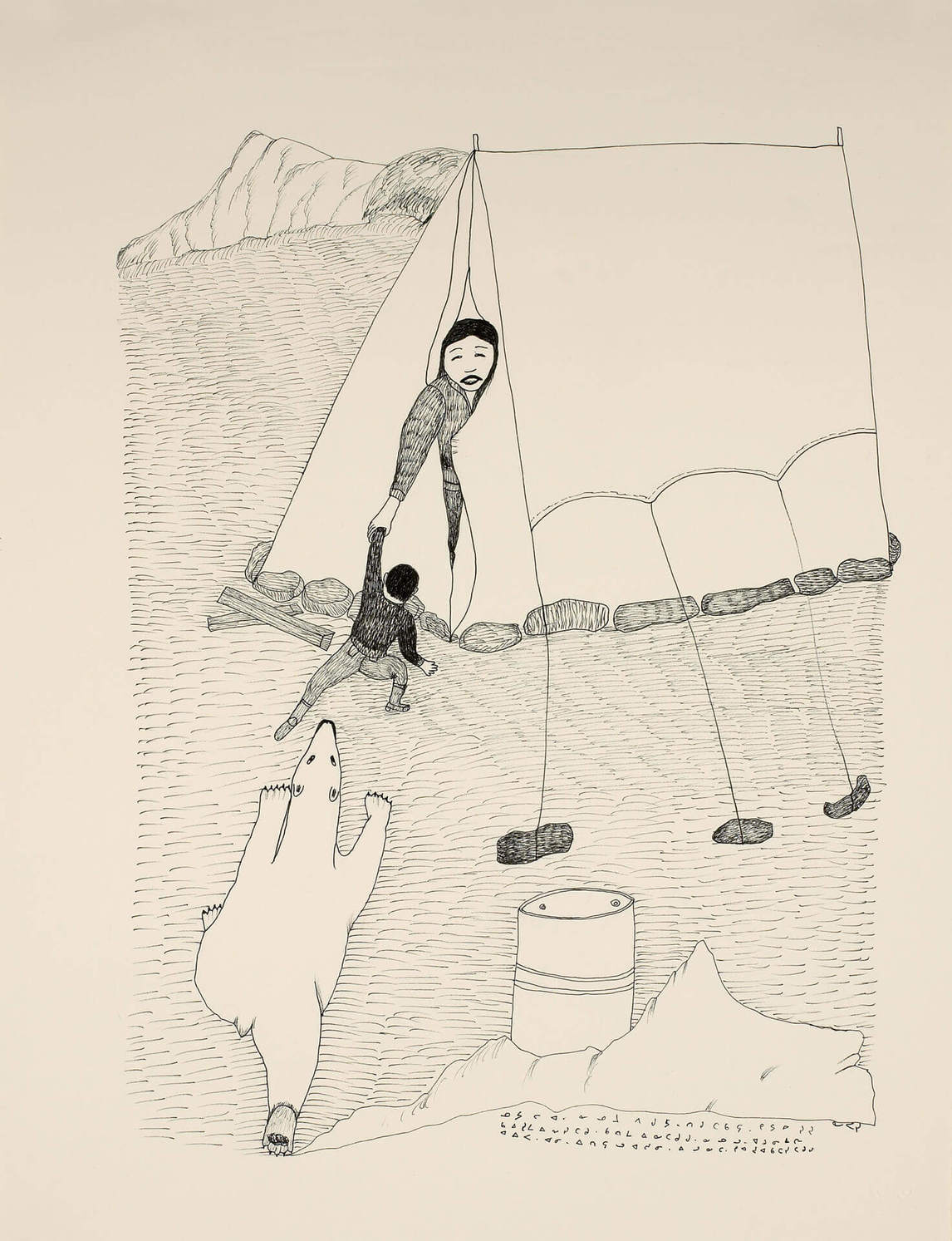 Art Canada Institute, Napachie Pootoogook, Untitled (Napachie Saving Nujaliaq), c. 1997–98