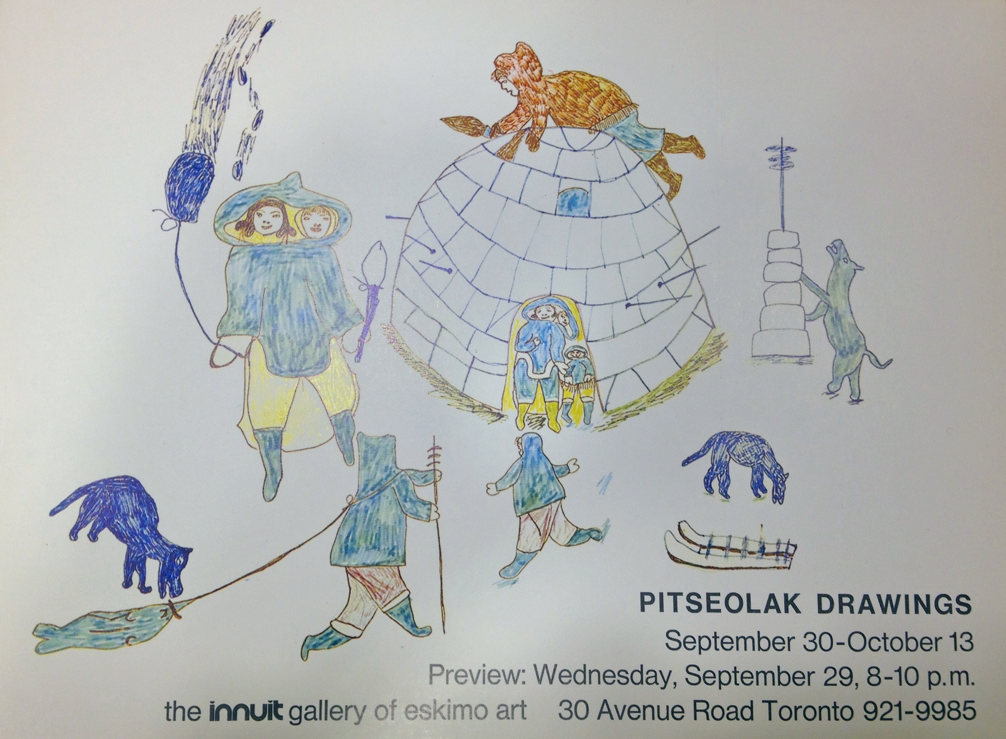 Art Canada Institute, postcard for the 1971 exhibition of Pitseolak’s drawings at the Innuit Gallery in Toronto