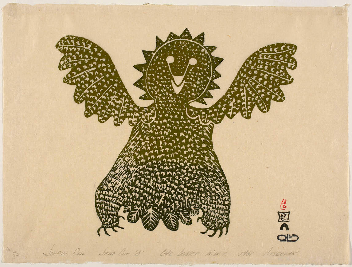 Art Canada Institute, Pitseolak Ashoona, Joyful Owl, 1961