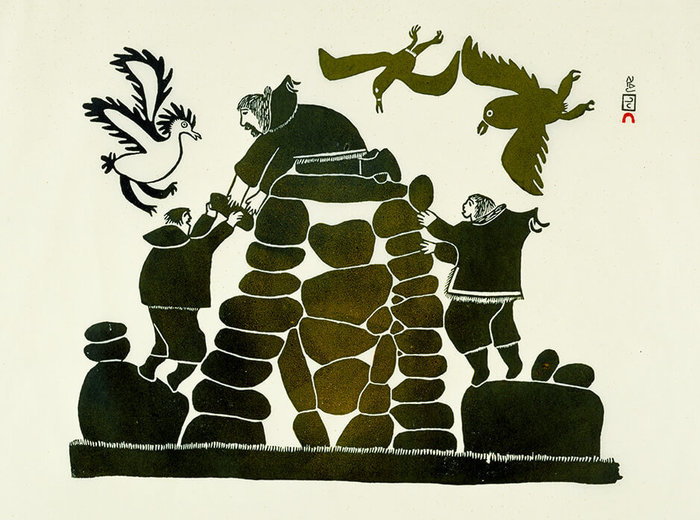 Pitseolak Ashoona, Bâtisseurs d’inukshuk, 1968