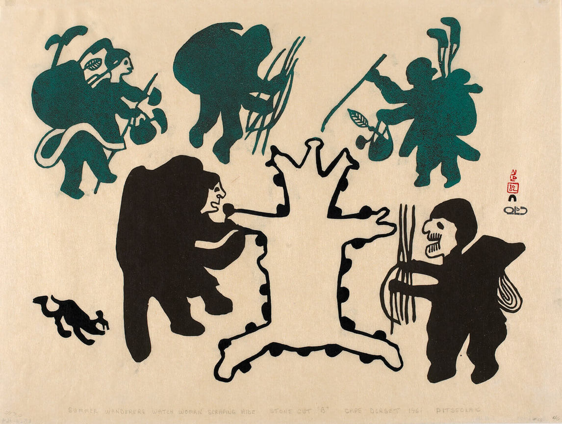 Art Canada Institute, Pitseolak Ashoona, Summer Wanderers Watch Woman Scraping Hide, 1961