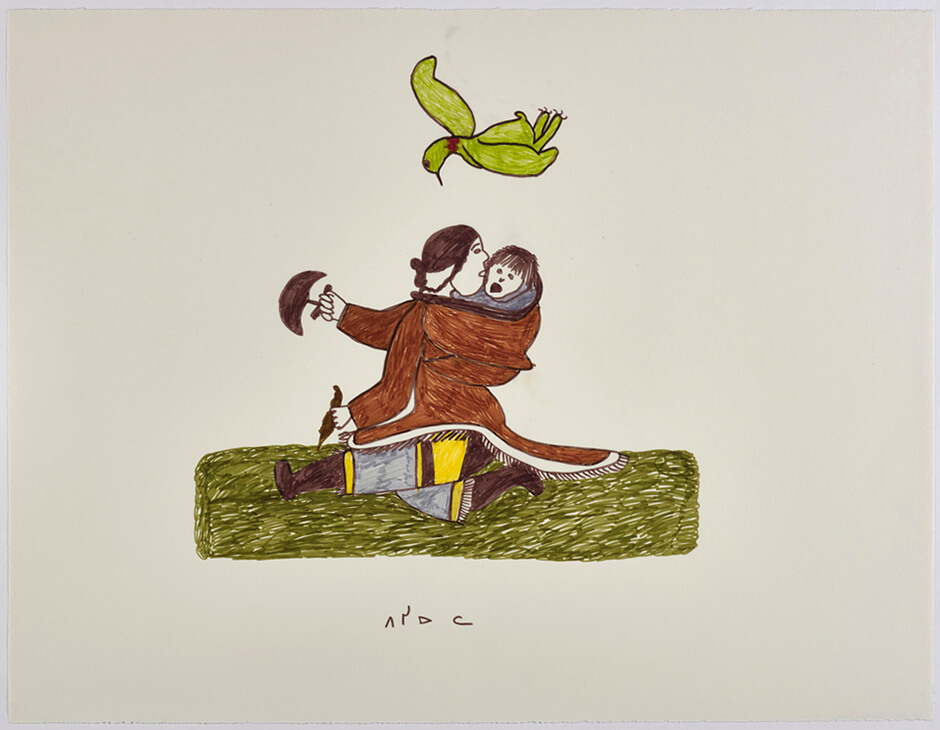 Art Canada Institute, Pitseolak Ashoona, Untitled (Bird and Woman), c. 1966–76