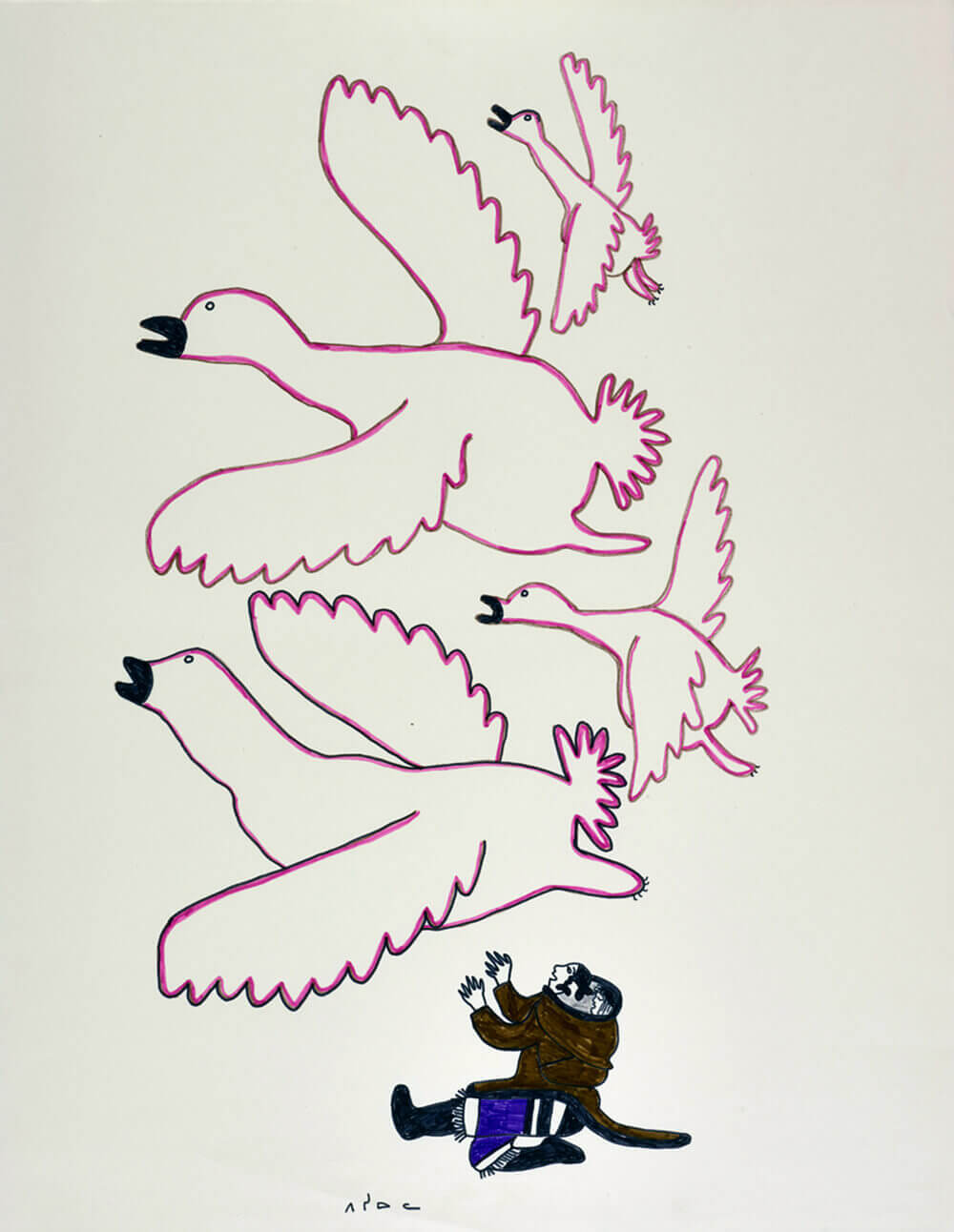 Art Canada Institute, Pitseolak Ashoona, Untitled (Birds Flying Overhead), c. 1966–67