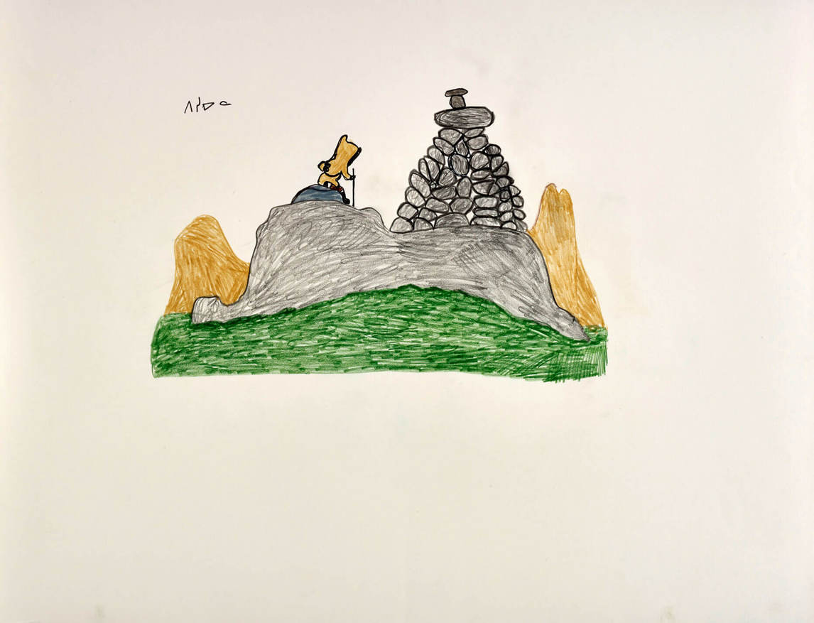 Art Canada Institute, Pitseolak Ashoona, Untitled (Solitary Figure on the Landscape), c. 1980