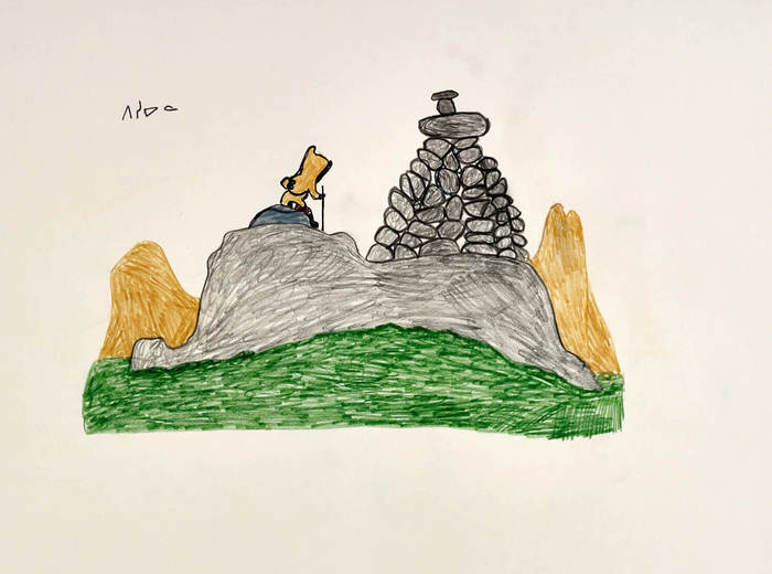 Pitseolak Ashoona, Sans titre (Figure solitaire dans un paysage), v. 1980