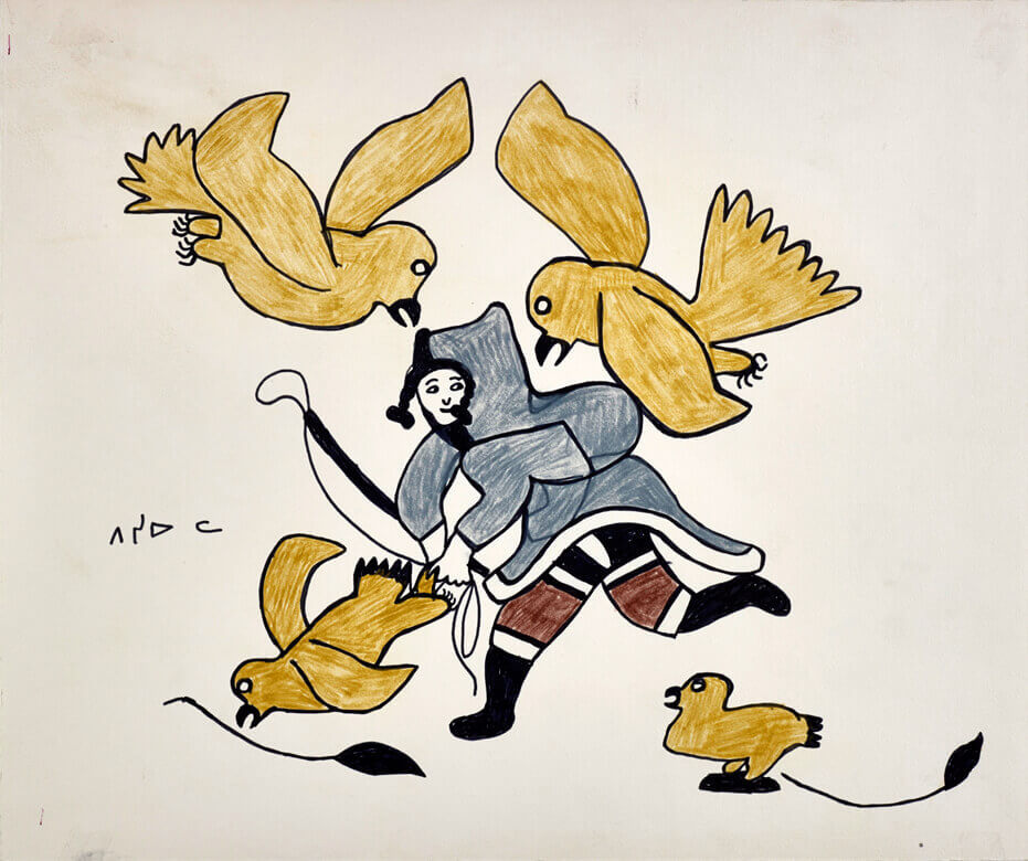 Art Canada Institute, Pitseolak Ashoona, Untitled (Woman Attacked by Birds), c. 1966–76