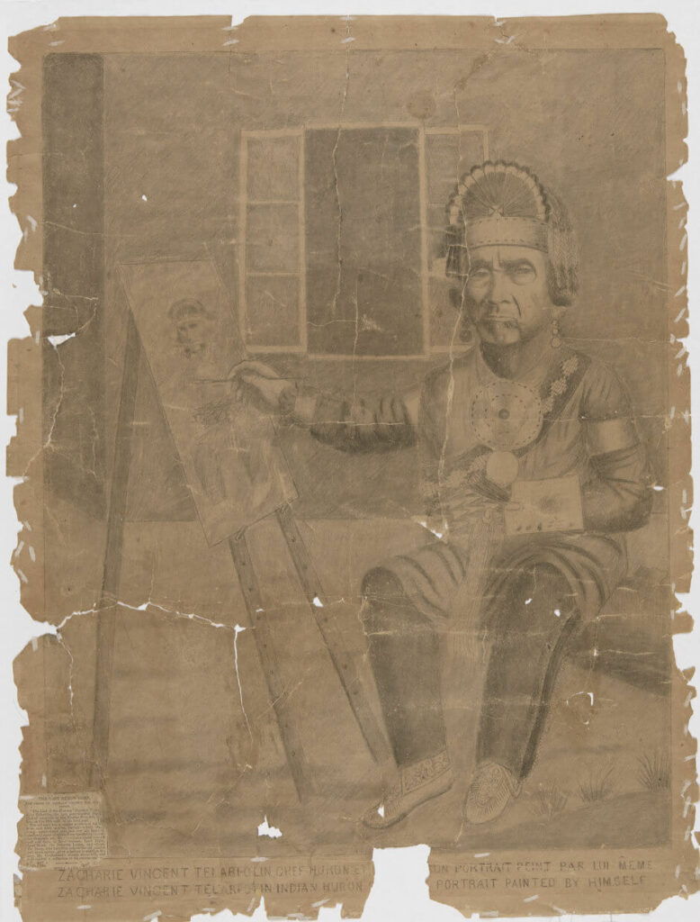 Zacharie Vincent Telariolin chef huron et son portrait peint par lui-même
