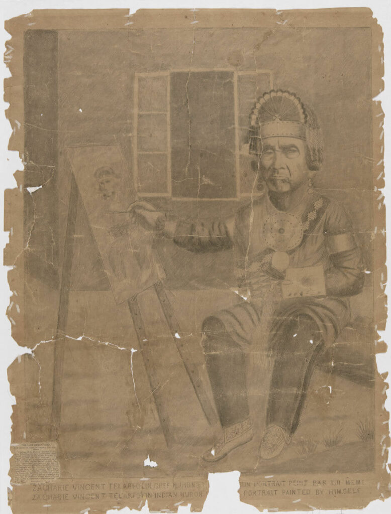 Huron Chief Zacharie Vincent Telariolin Painting a Self-Portrait