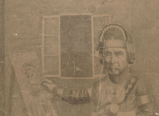 Huron Chief Zacharie Vincent Telariolin Painting a Self-Portrait