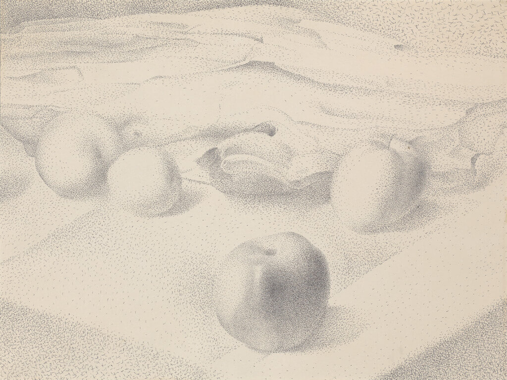 Four Apples on Tablecloth