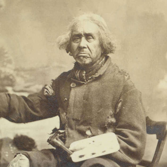 <p>Zacharie Vincent seated at his easel, at work on a self-portrait, photographed by Louis-Prudent Vallée, c.1875–78, albumen print, 9.8 x 14.5 cm, Université de Montréal.</p>
<p> </p>
<p>Banner: Zacharie Vincent, <em>Zacharie Vincent Telari-o-lin, Huron Chief and Painter</em>, c.1875–78, oil and graphite on paper, 92.7 x 70.8 cm, Château Ramezay, Montreal.</p>
