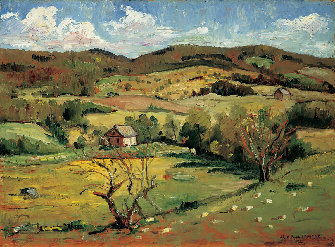Art Canada Institute, Jean Paul Lemieux, Landscape, Eastern Townships (Paysage des Cantons-de-l’Est), 1936
