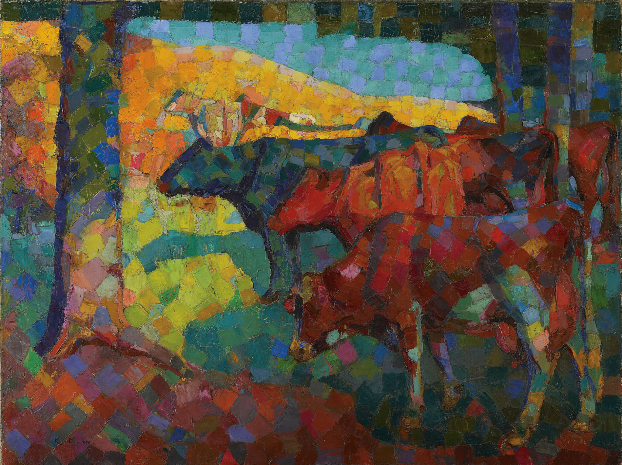 Kathleen Munn, Sans titre (Vaches à flanc de coteau), v. 1916