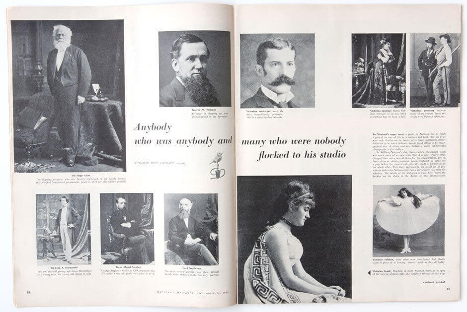 Art Canada Institute, spread from the November 24, 1956, Maclean’s cover story on William Notman