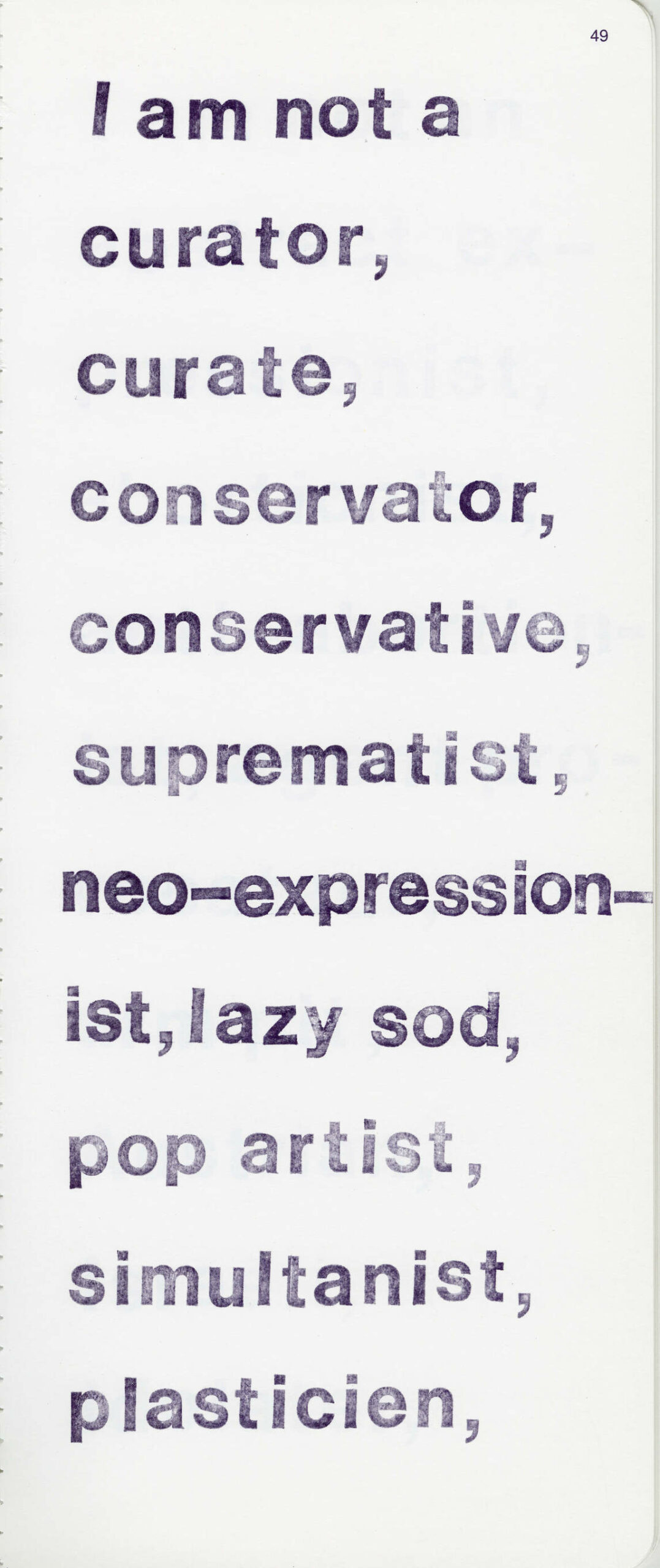 Art Canada Institute, Greg Curnoe, Interior page of Blue Book #8, Toronto: Art Metropole, 1989