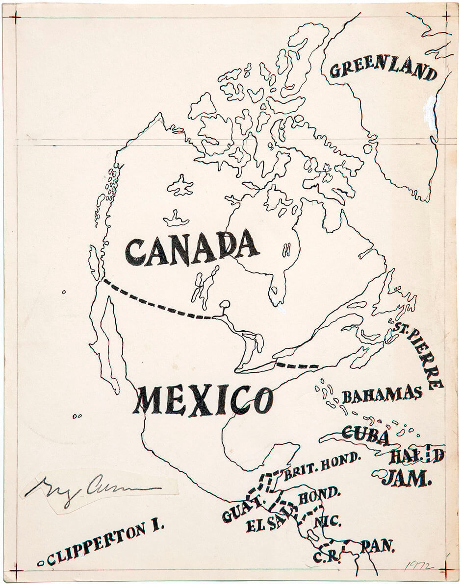 Art Canada Institute, Greg Curnoe, Map of North America (Carte de l’Amérique du Nord), 1972