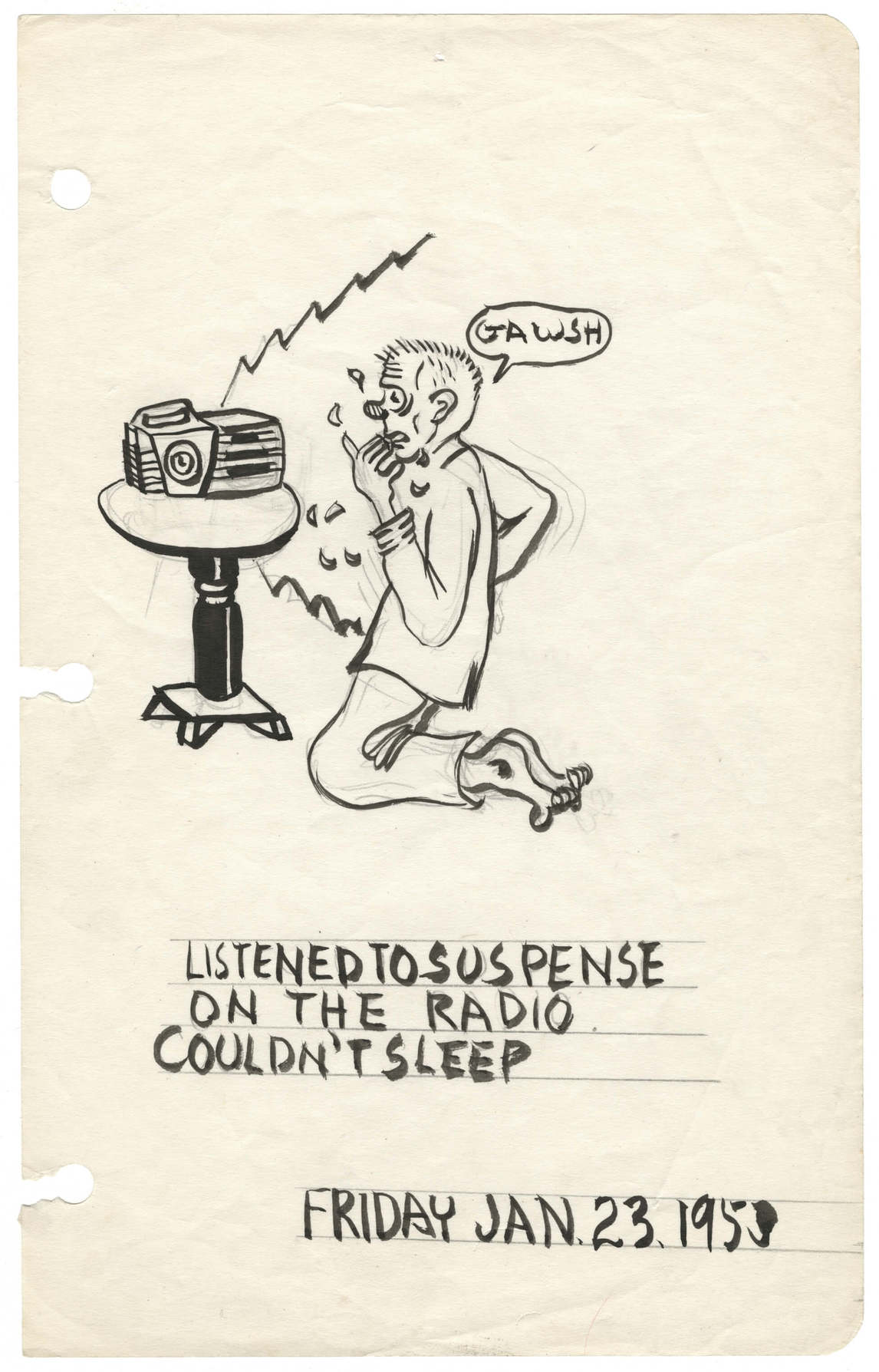 Art Canada Institute, Greg Curnoe, Page du journal de l’artiste témoignant de l’intérêt qu’il développe dès l’enfance pour la radio, 1953