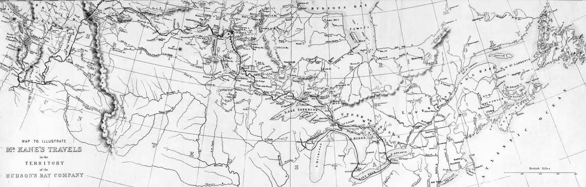 Art Canada Institute, Paul Kane, Map to Illustrate Mr. Kane’s Travels [1845–48] in the Territory of the Hudson’s Bay Company, 1859
