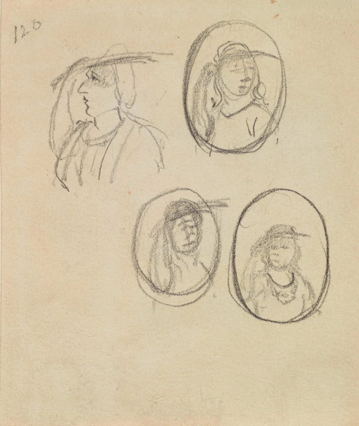 Art Canada Institute, Paul Kane, Compositional Studies of Four Figures with Fans, c. 1846–48