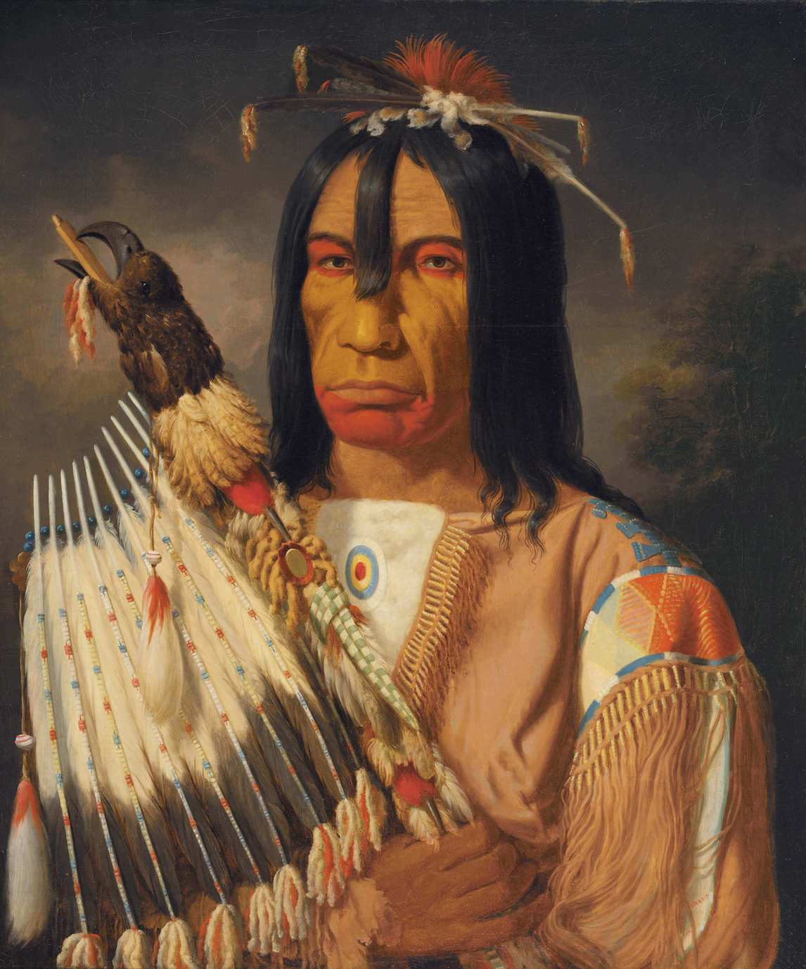 Art Canada Institute, Paul Kane, Kee-akee-ka-saa-ka-wow, (“The Man That Gives the War Whoop, Head Chief of the Crees”), Plains Cree, c. 1849–56
