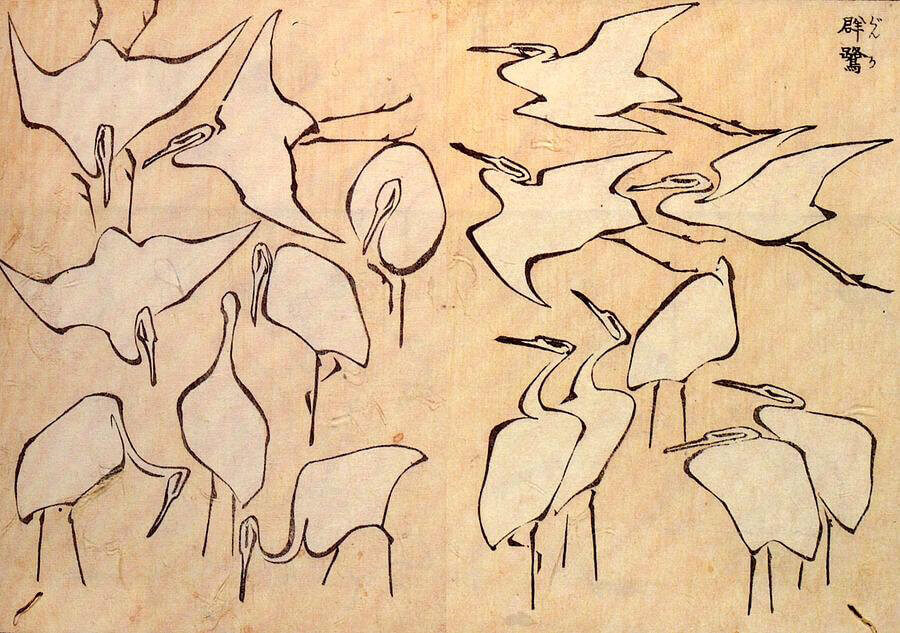 Art Canada Institute, Katsushika Hokusai, Cranes from Quick Lessons in Simplified Drawing, an art manual published in 1812