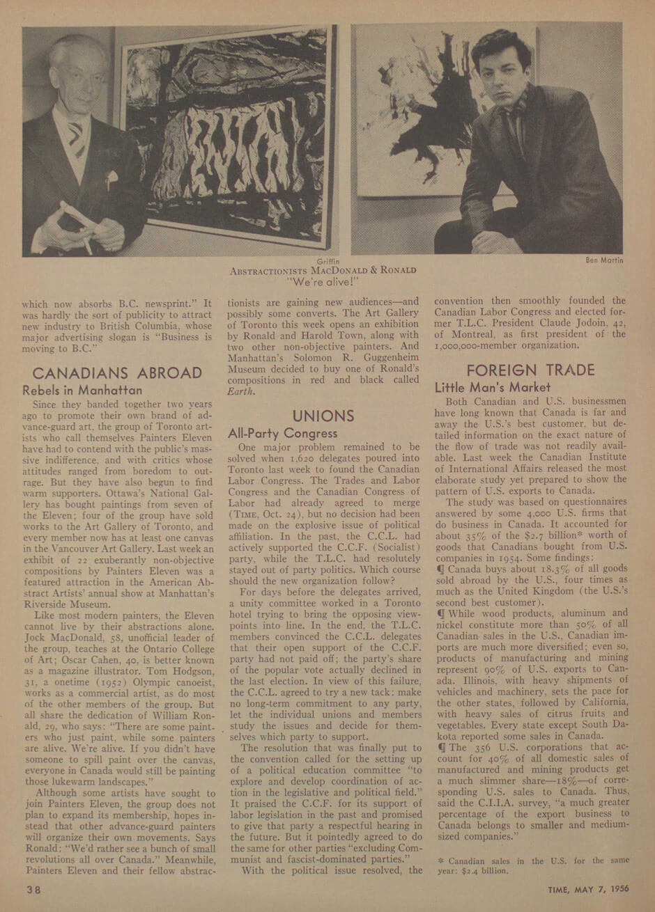 Art Canada Institute, Jock Macdonald, Rebels in Manhattan, Time, 1956