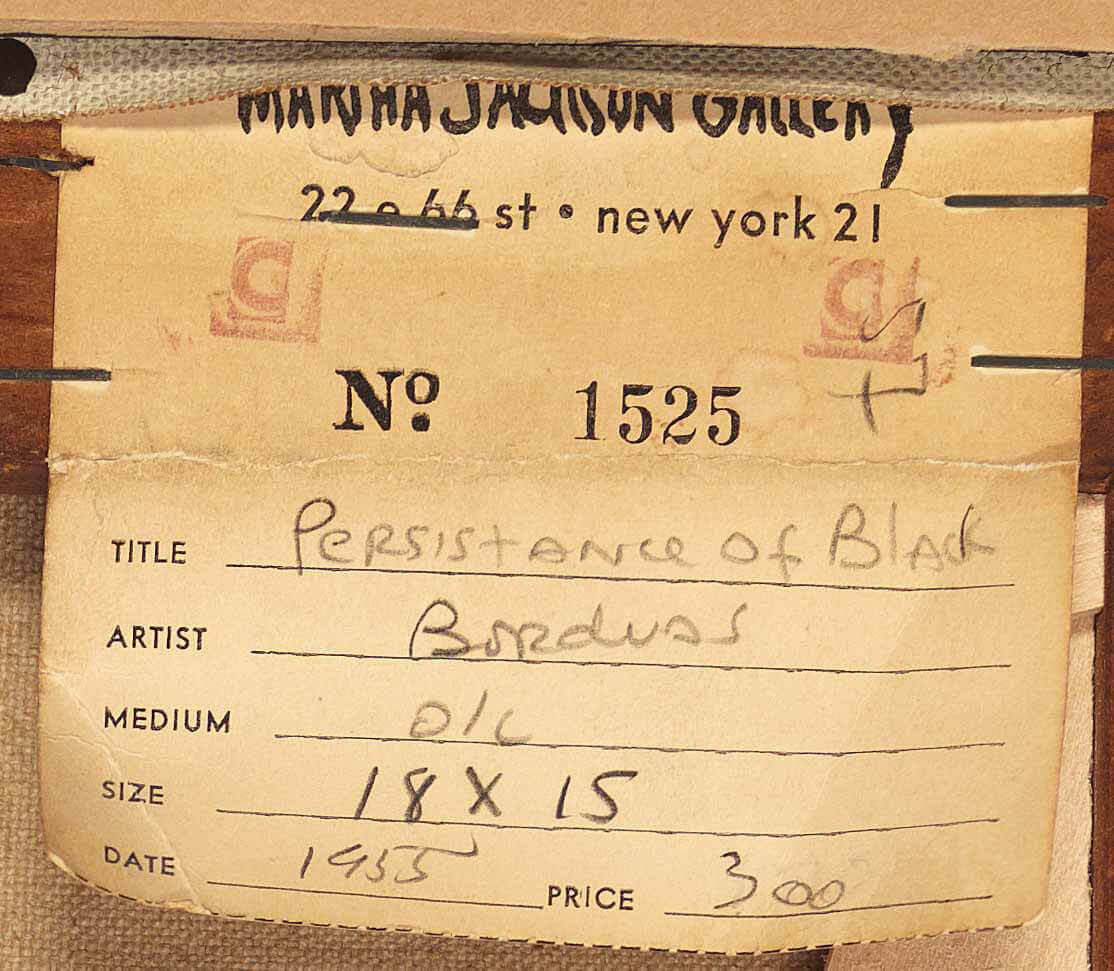 Art Canada Institute, label on the verso of Persistence of Blacks