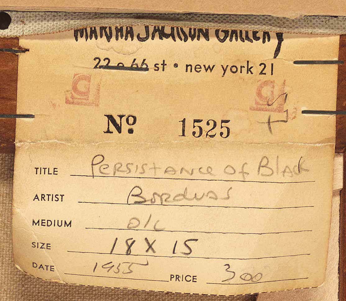 Art Canada Institute, label on the verso of Persistence of Blacks