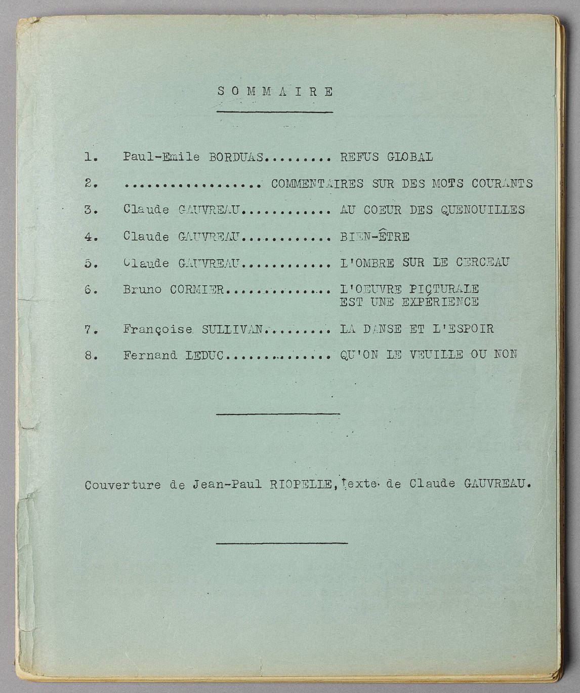 Art Canada Institute, the table of contents of the Refus global manifesto, 1948