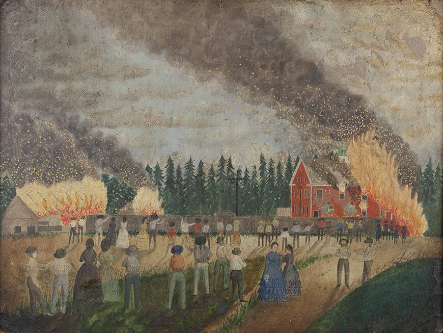 Art Canada Institute, Zacharie Vincent, Fire at the Paper Mill in Lorette, c. 1862