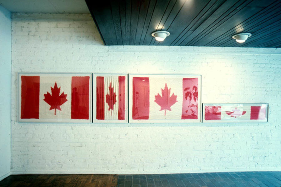 Art Canada Institute, Joyce Wieland, installation view of Wieland’s Flag Arrangement, 1970–71