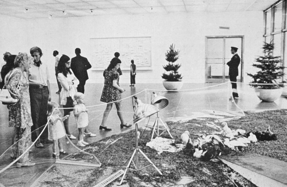 Art Canada Institute, photograph of Joyce Wieland's True Patriot Love exhibition opening on July 1, 1971