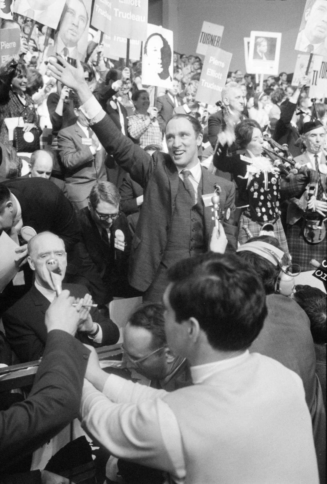 Art Canada Institute, Joyce Wieland, photograph of Prime Minister Trudeau at the Liberal Leadership Convention in Ottawa in 1968