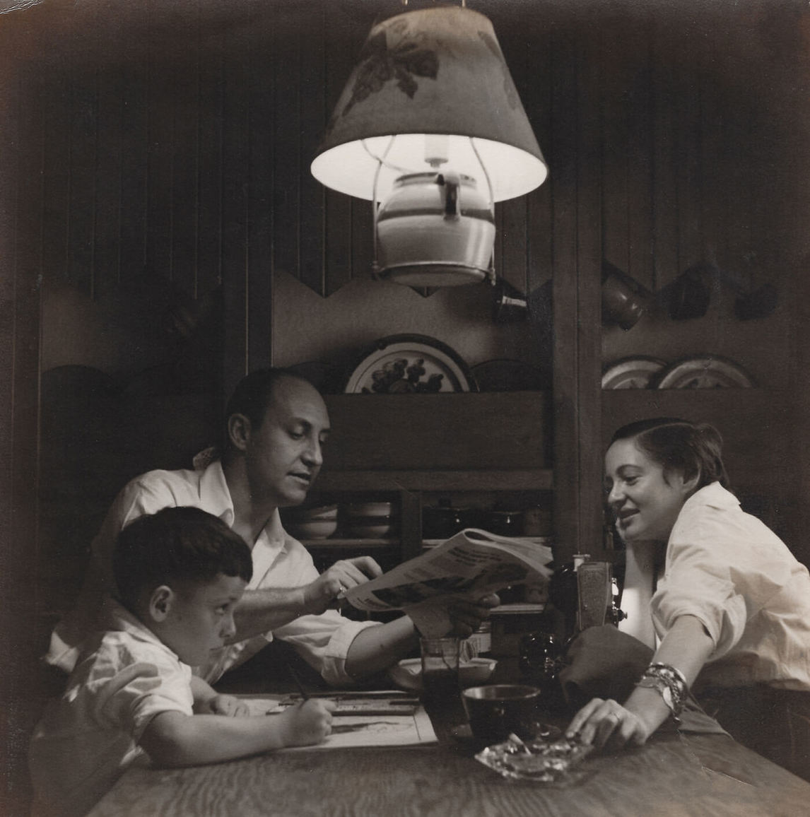 Art Canada Institute, Oscar Cahen, Michael, Oscar, and Mimi at their home in King Township, 1951