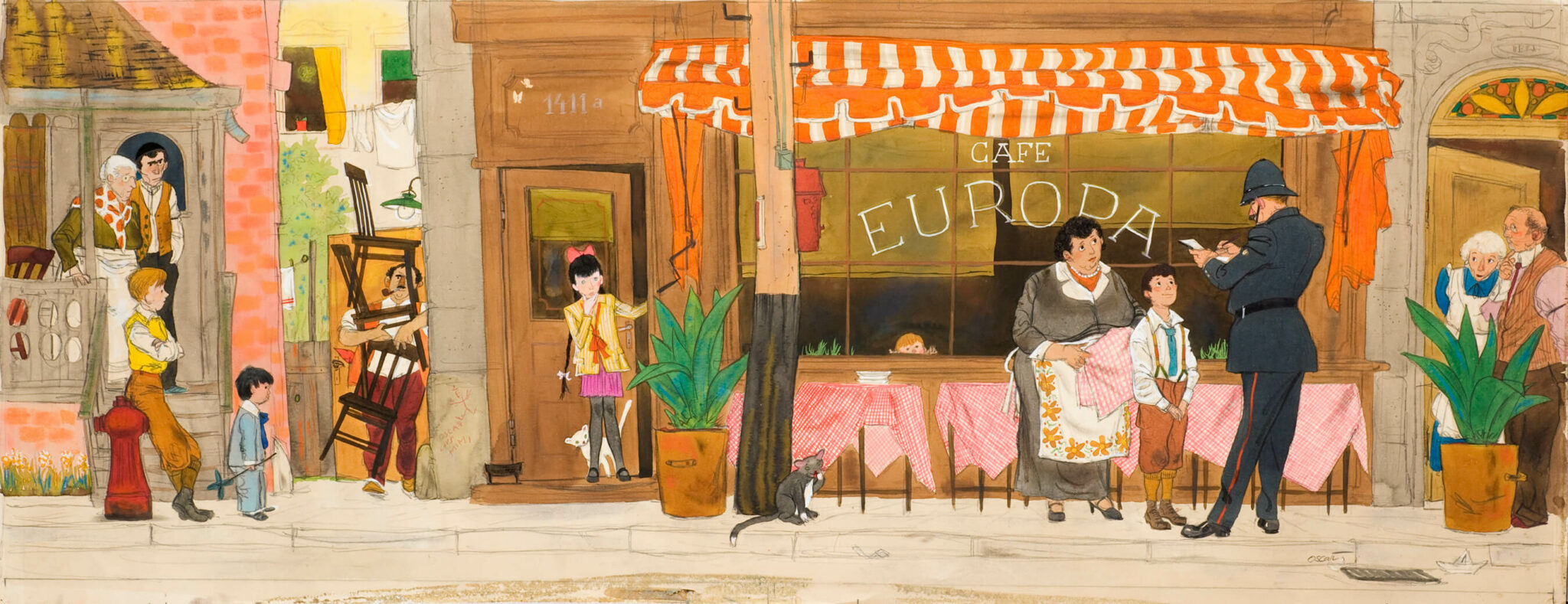Oscar Cahén, illustration pour « Le premier et dernier café-terrasse d’Ottawa », 1955