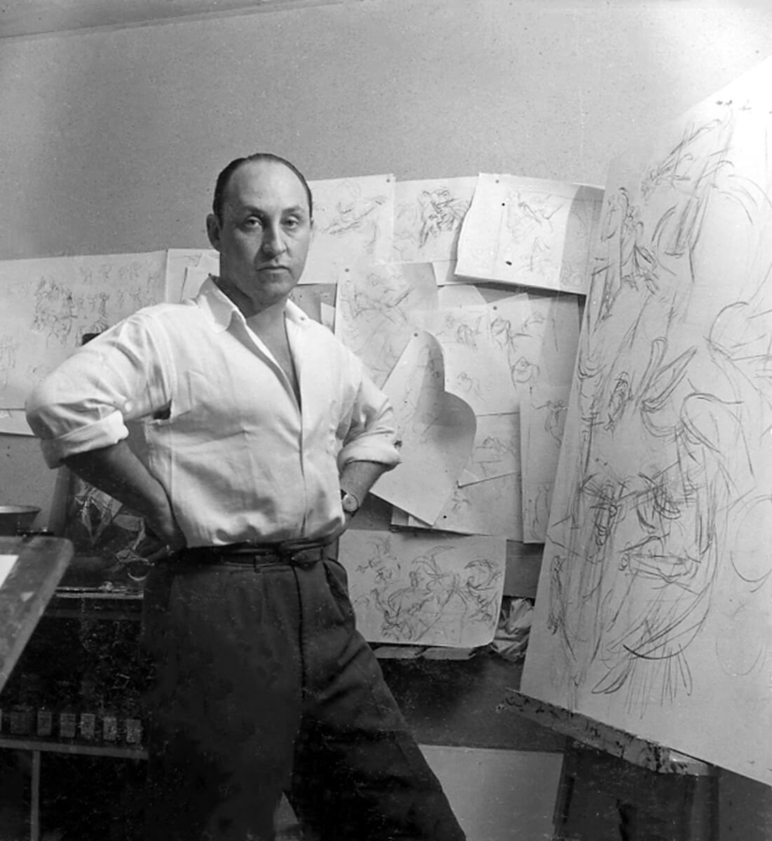 Art Canada Institute, Page Toles, Oscar Cahen in his studio, 1951