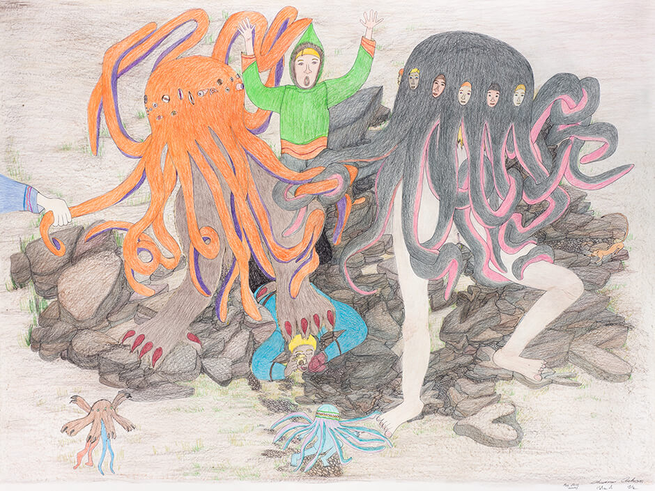 Shuvinai Ashoona, Composition (Attaque des monstres à tentacules), 2015