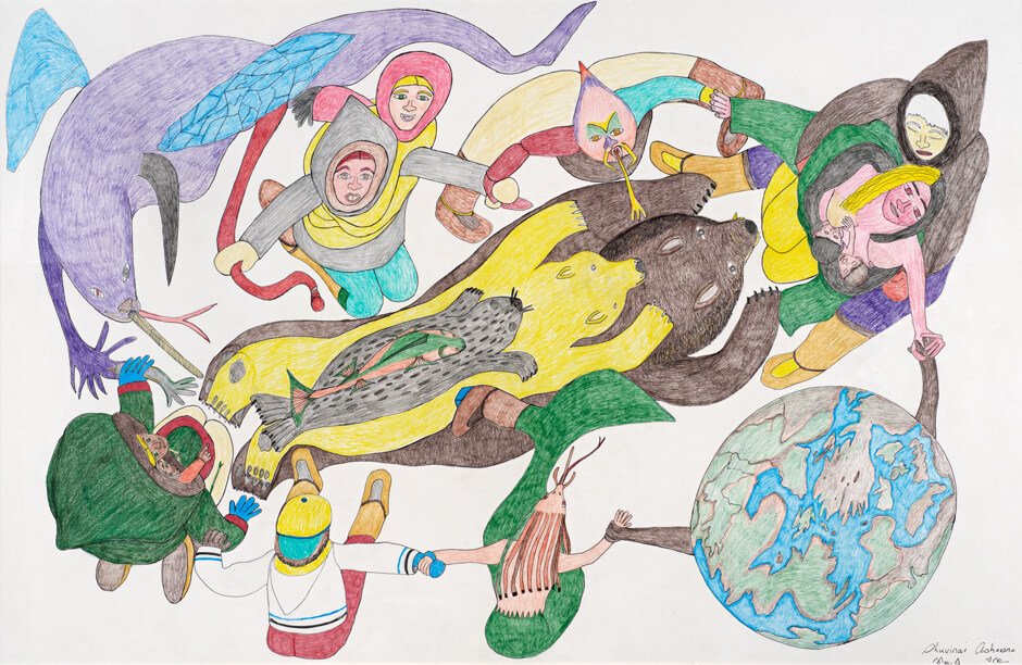 Shuvinai Ashoona, Composition (Personnes, animaux et Terre se tenant par la main), 2007-2008 