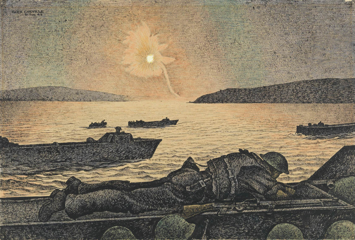 Art Canada Institute, Alex Colville, A German Flare Goes Up (Une fusée éclairante allemande s’élève), 1944