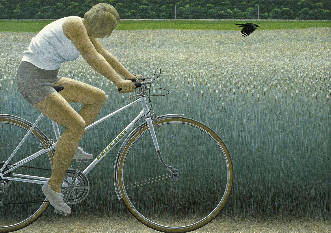 Art Canada Institute, Alex Colville, Cyclist and Crow (Cycliste et corbeau), 1981