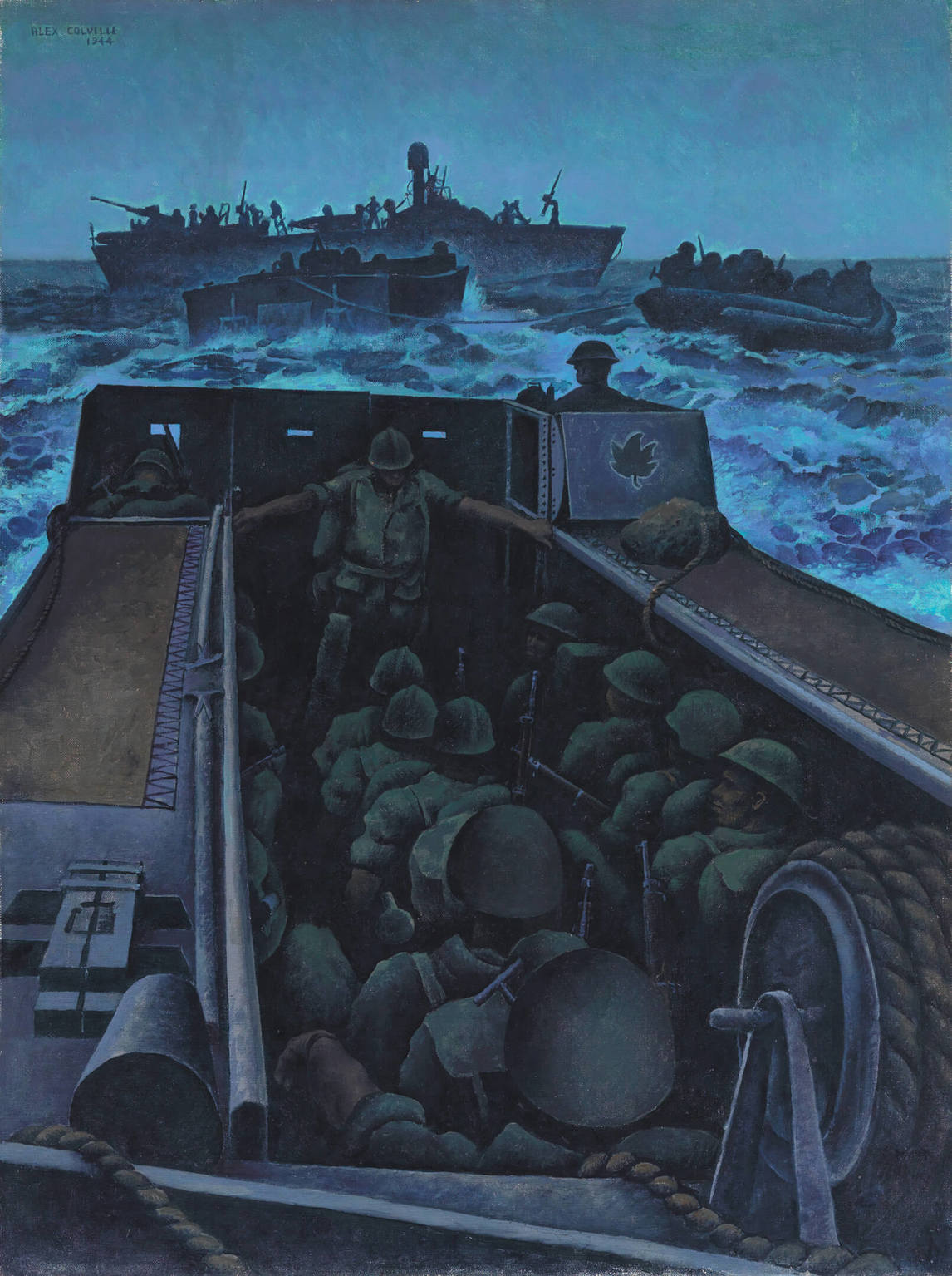 Art Canada Institute, Alex Colville, Landing Craft Assault Off Southern France (Le Landing Craft Assault au large du Midi de la France), 1944