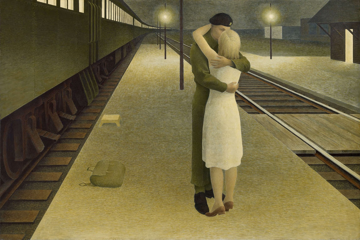 Art Canada Institute, Alex Colville, Soldier and Girl at Station (Soldat et fille à la gare), 1953