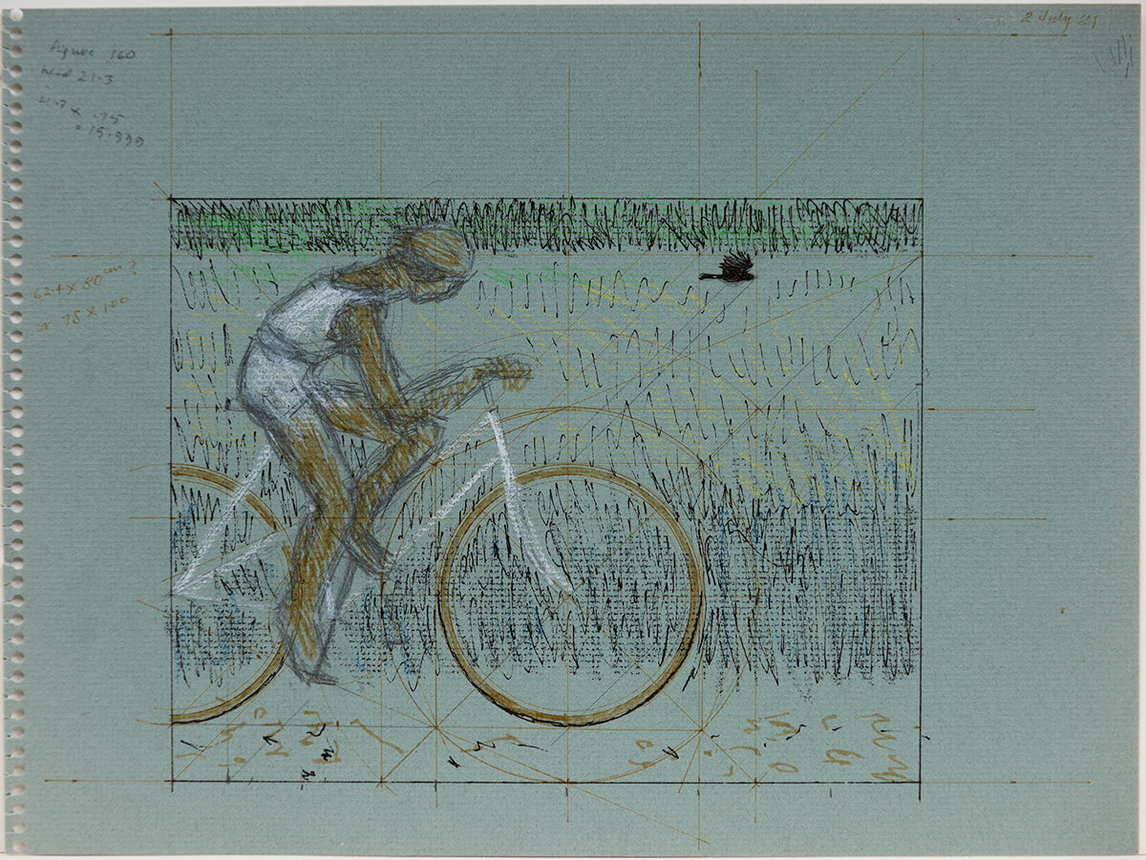Art Canada Institute, Alex Colville, Study for Cyclist and Crow (Étude pour Cycliste et corbeau), 2 juillet 1981
