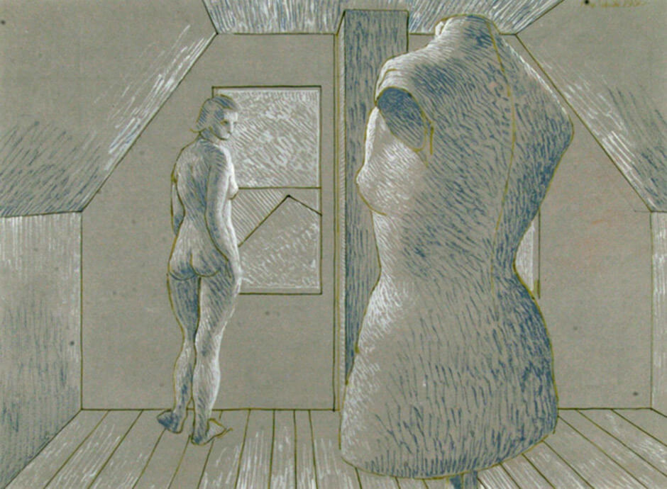 Art Canada Institute, Alex Colville, Study for Nude and Dummy (Étude pour Nu et mannequin), 1950