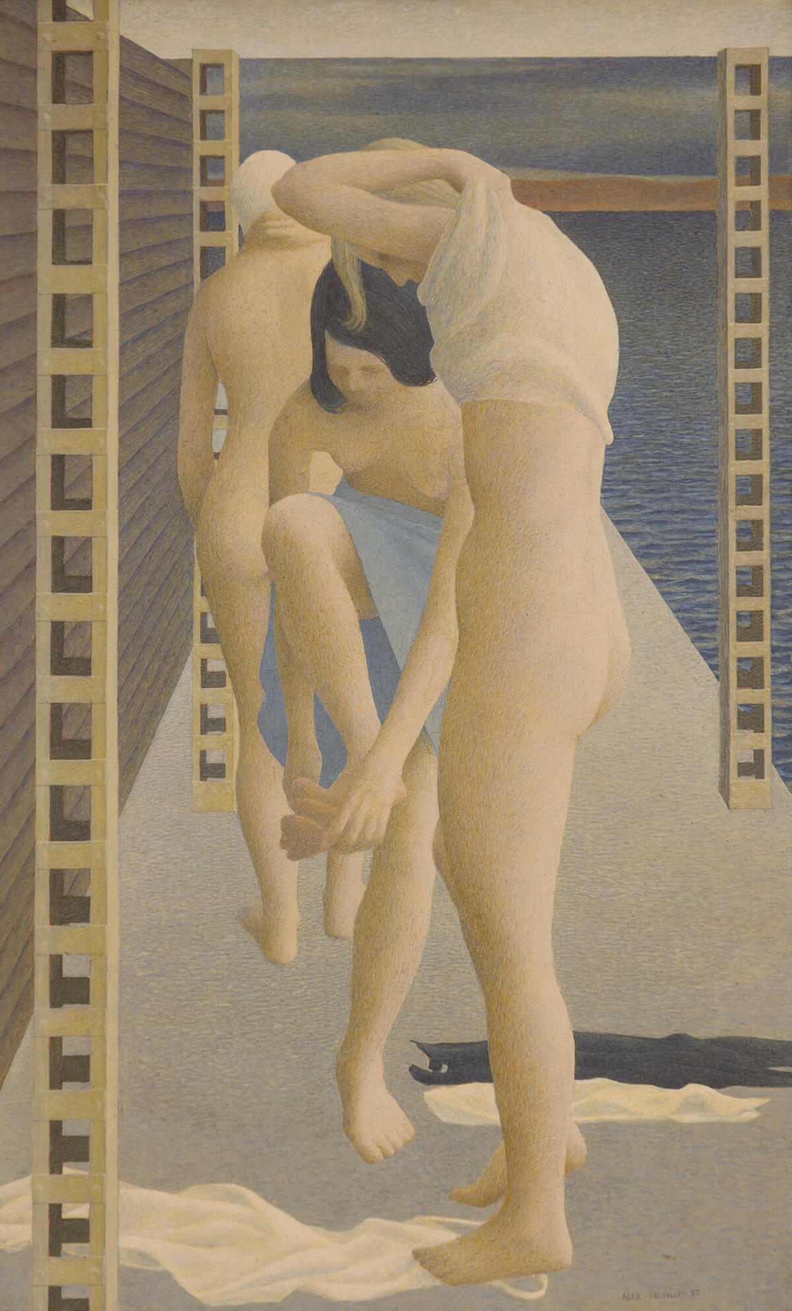 Art Canada Institute, Alex Colville, Three Girls on a Wharf (Trois filles sur un quai), 1953