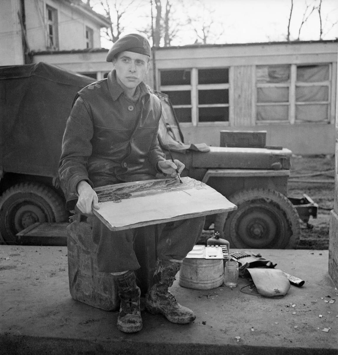 Art Canada Institute, Alex Colville, Lieutenant D. Alex Colville, artiste de guerre, Troisième Division d’infanterie canadienne, Allemagne, 4 mars 1945