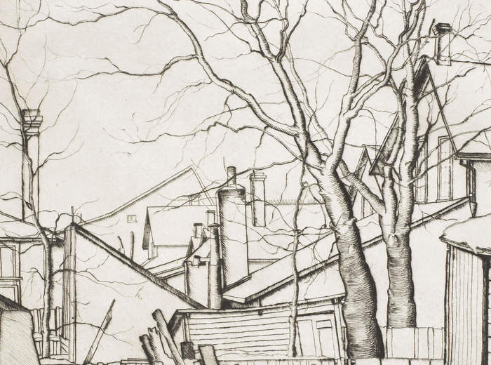 Lionel LeMoine FitzGerald, Backyards, Water Street, 1927